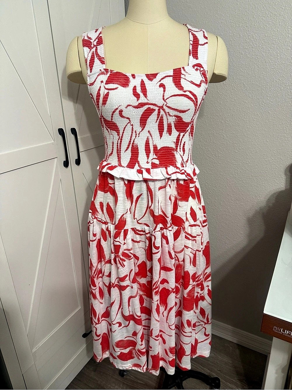 Nanette Lepore Day Floral Midi Dress in Coral & White Size Medium